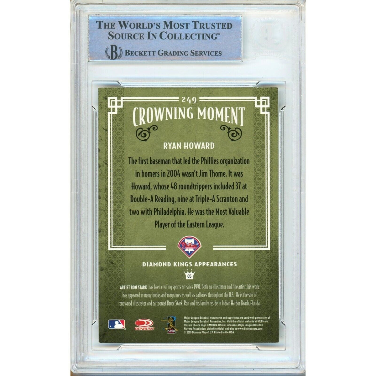Ryan Howard Philadelphia Phillies Signed Trading Card Beckett BAS