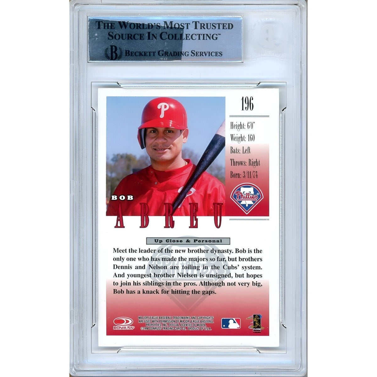 Bobby Abreu Donruss Studio Signed Trading Card Beckett BAS