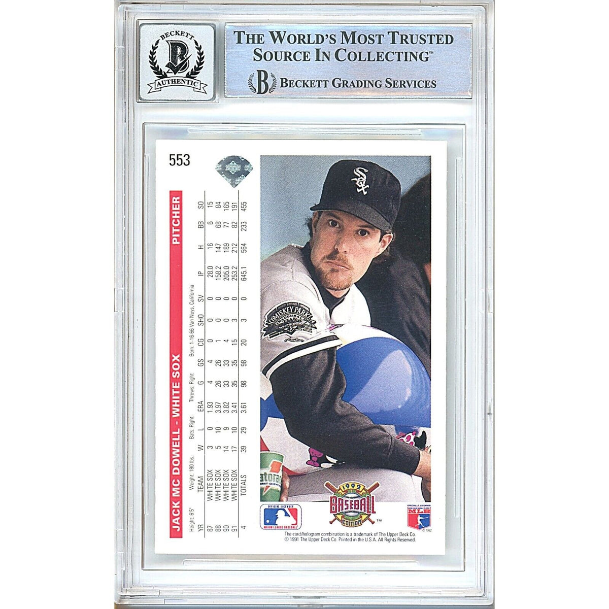 Jack Mcdowell Upper Deck Signed Trading Card Beckett BGS