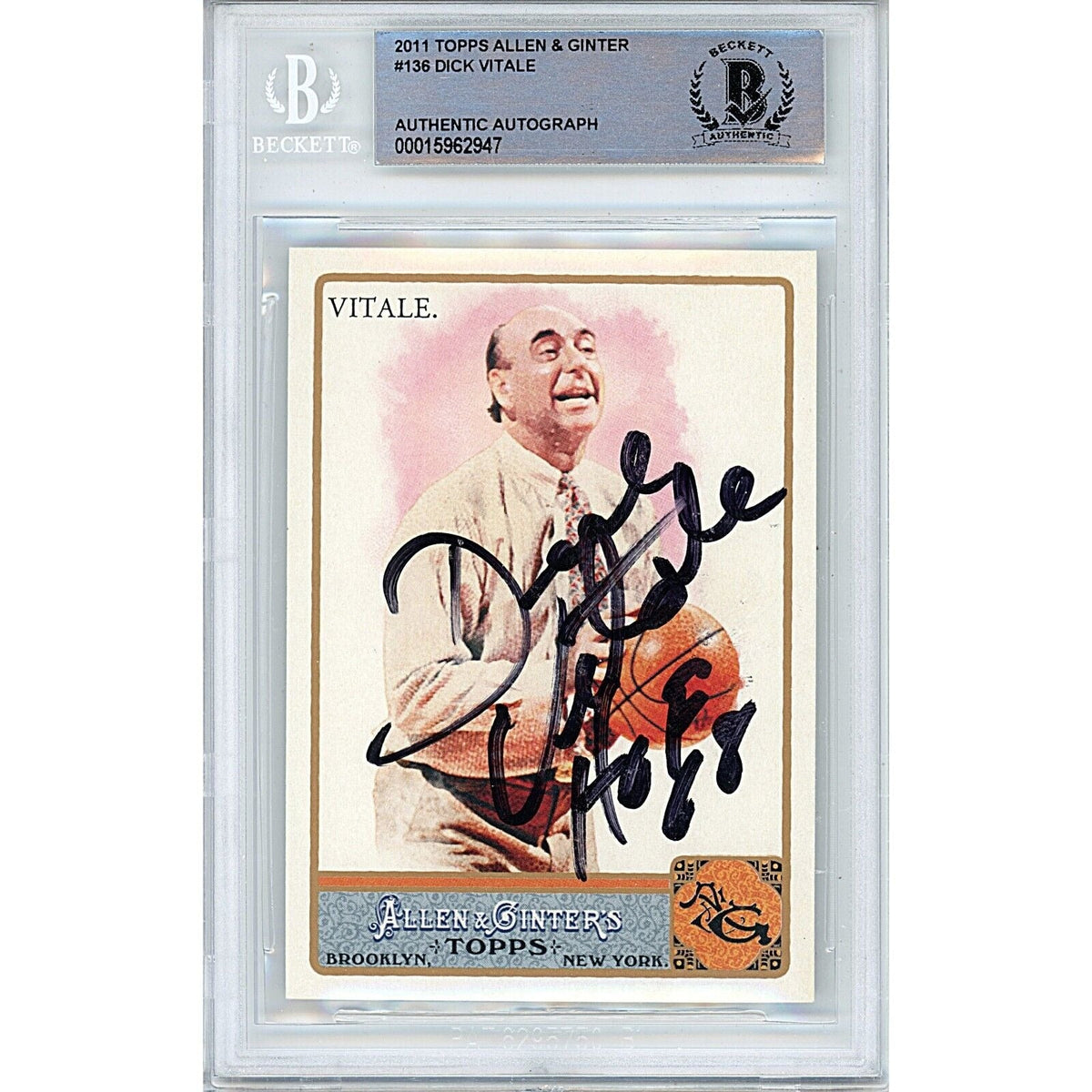 Dick Vitale Topps Allen Autographed Trading Card Beckett BAS