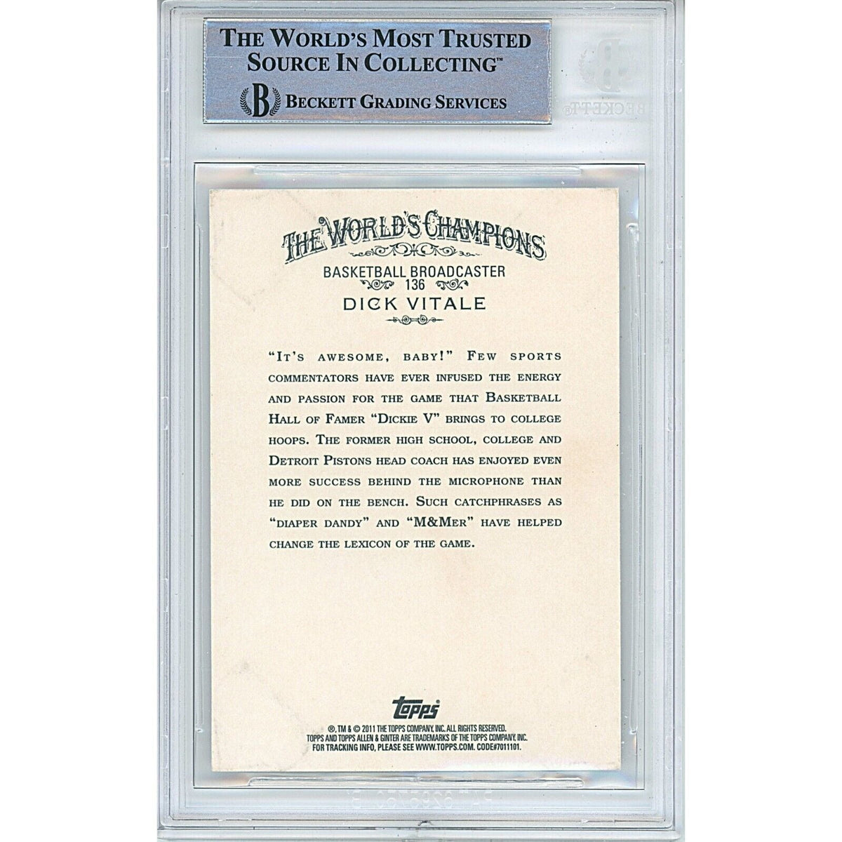 Dick Vitale Topps Allen Signed Trading Card Beckett BAS