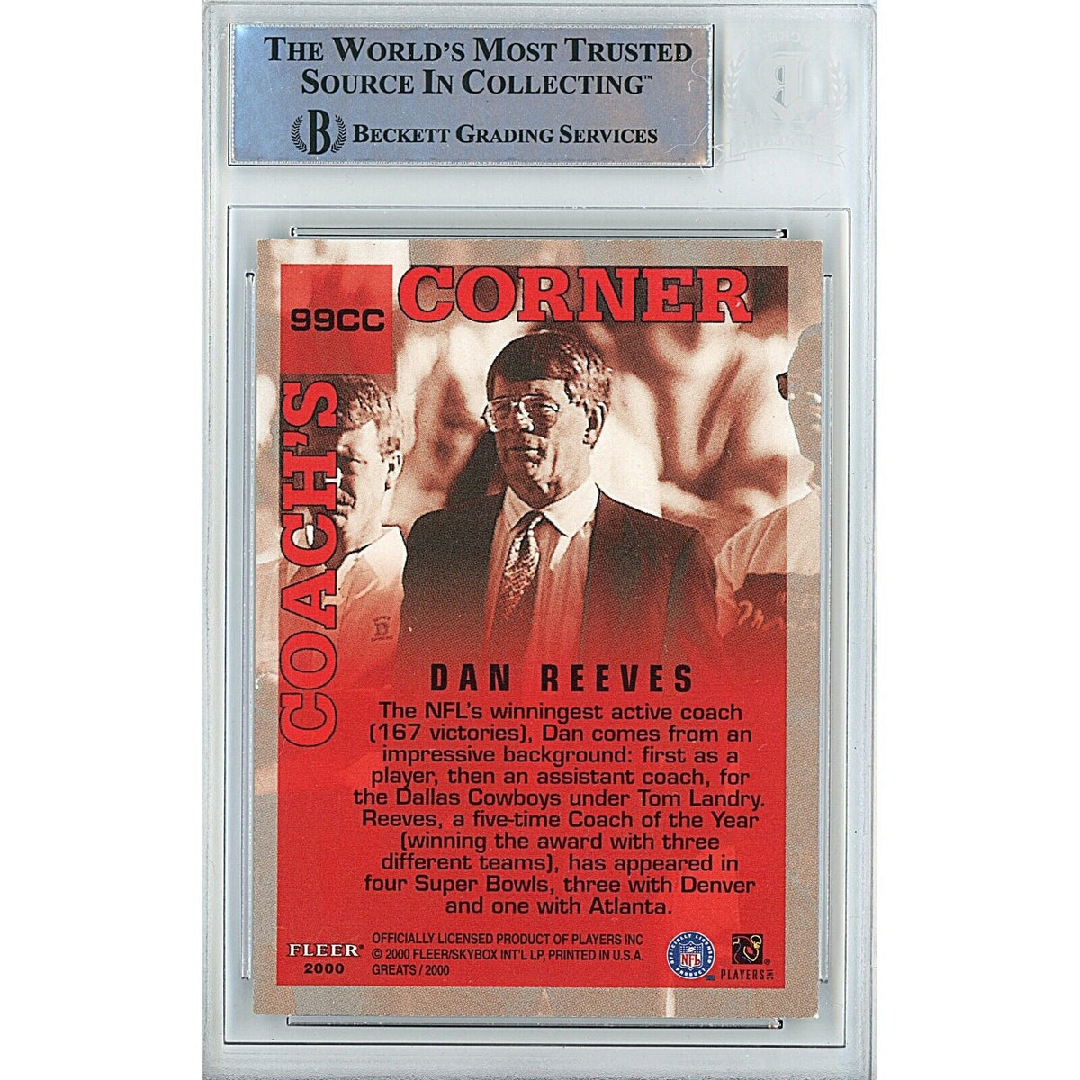 Dan Reeves Fleer Coaches Corner Signed Trading Card Beckett BAS