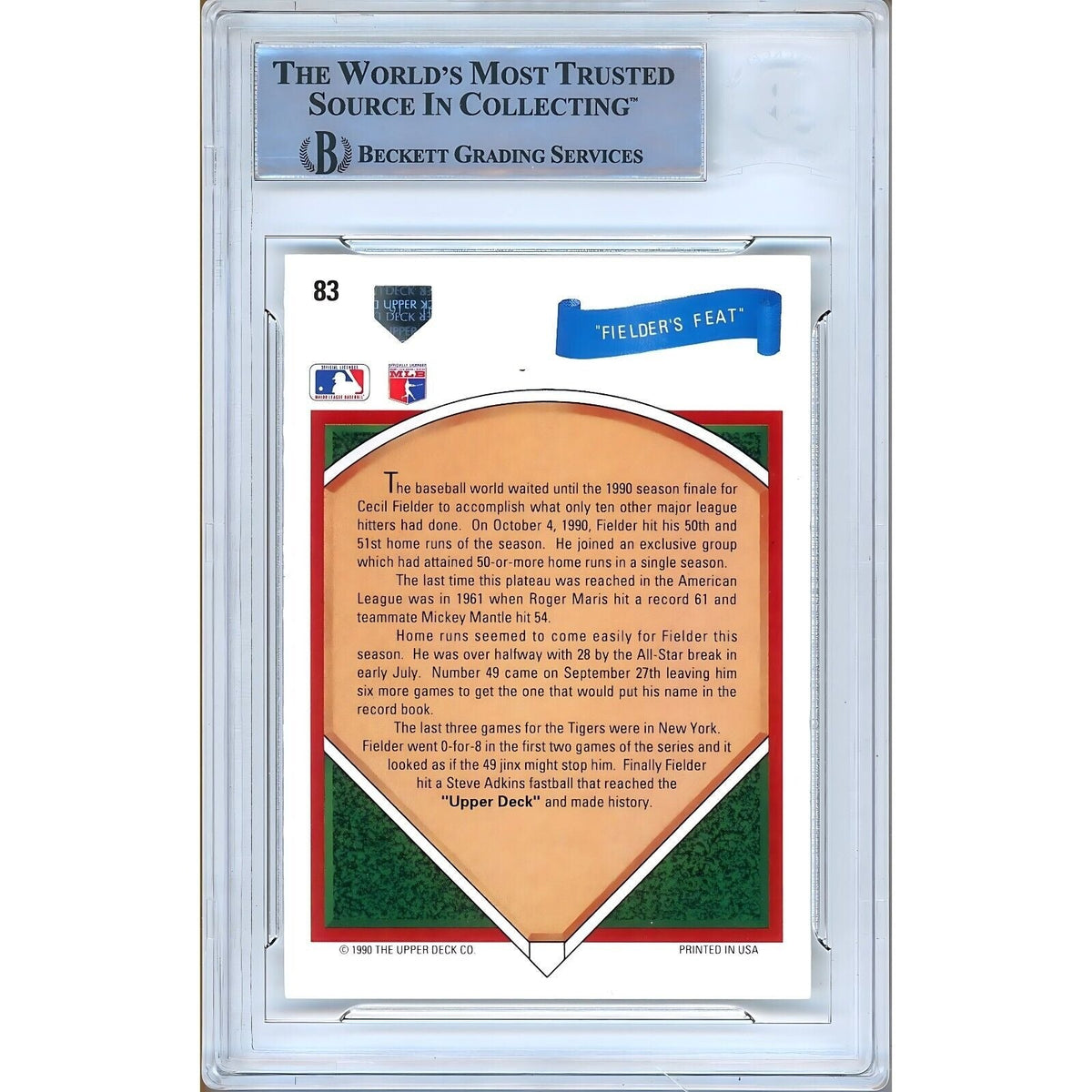 Cecil Fielder Upper Deck Autograph Trading Card Beckett BAS