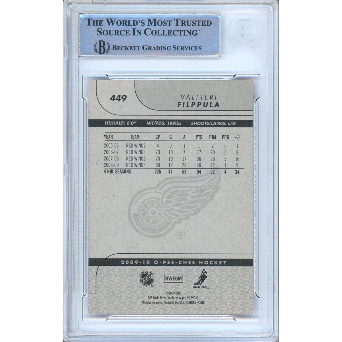 Valtteri Filppula Detroit Red Wings Signed Trading Card Beckett BAS
