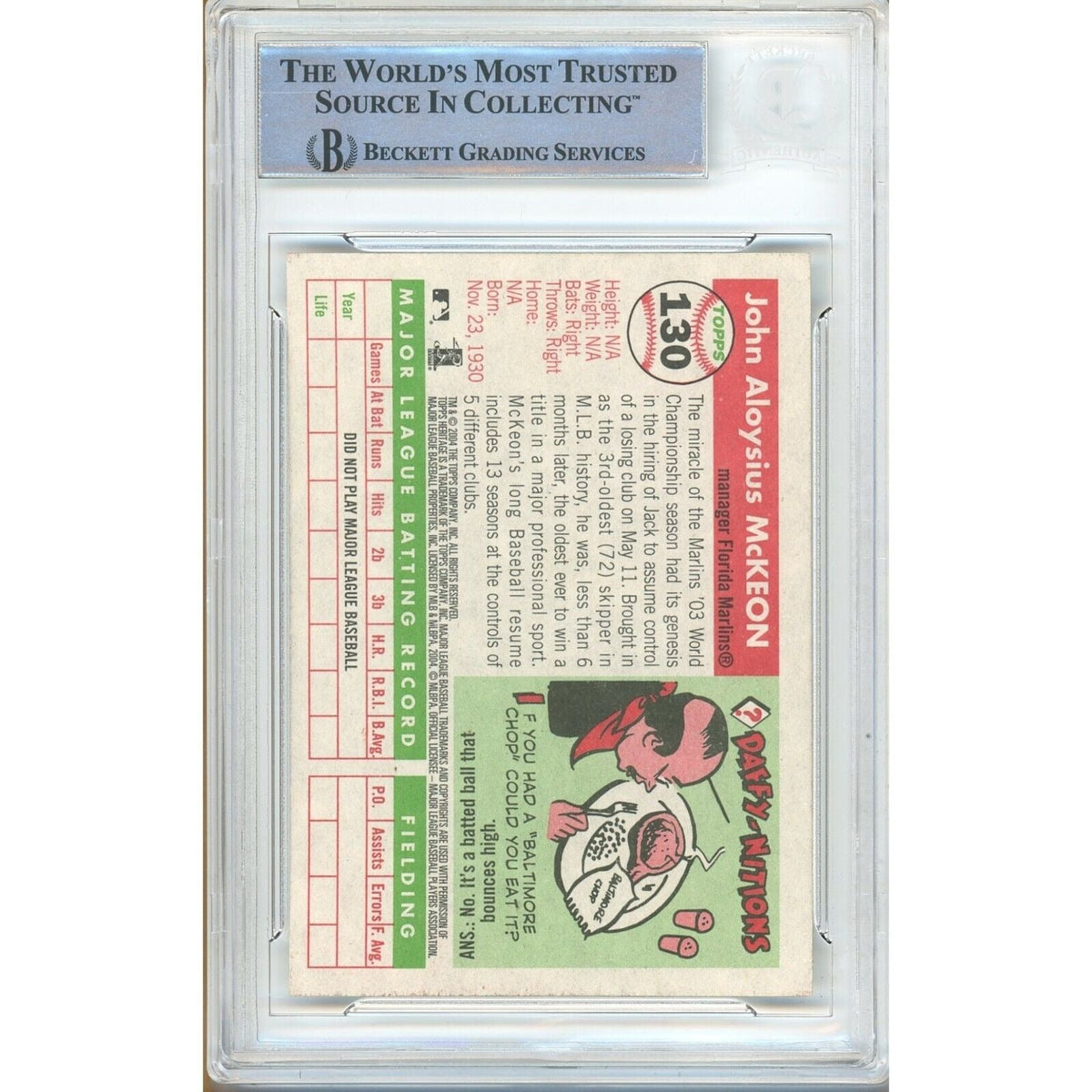 Jack Mckeon Topps Heritage Auto Trading Card Beckett BAS