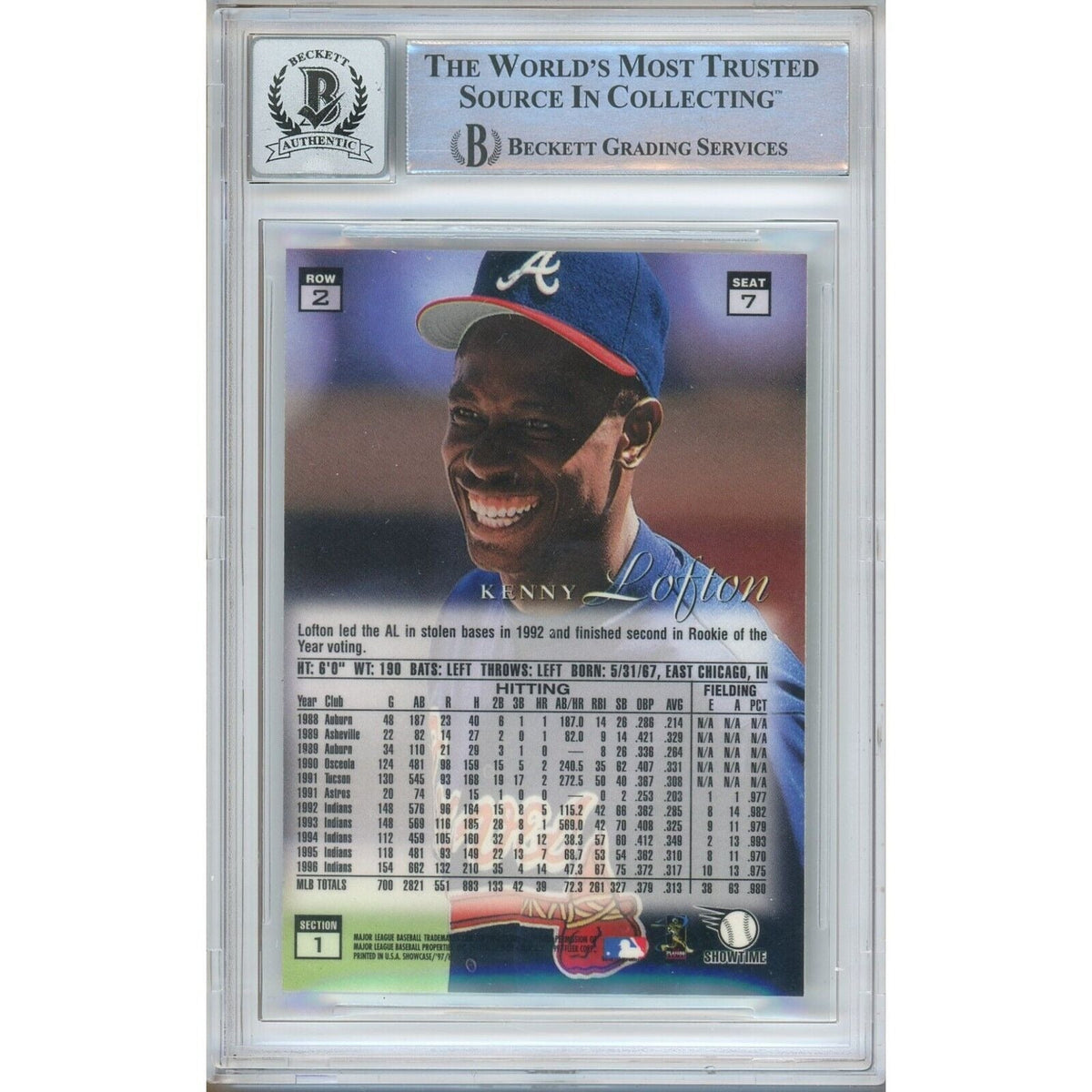 Kenny Lofton Fleer Flair Showcase Row Signed Trading Card Beckett BGS