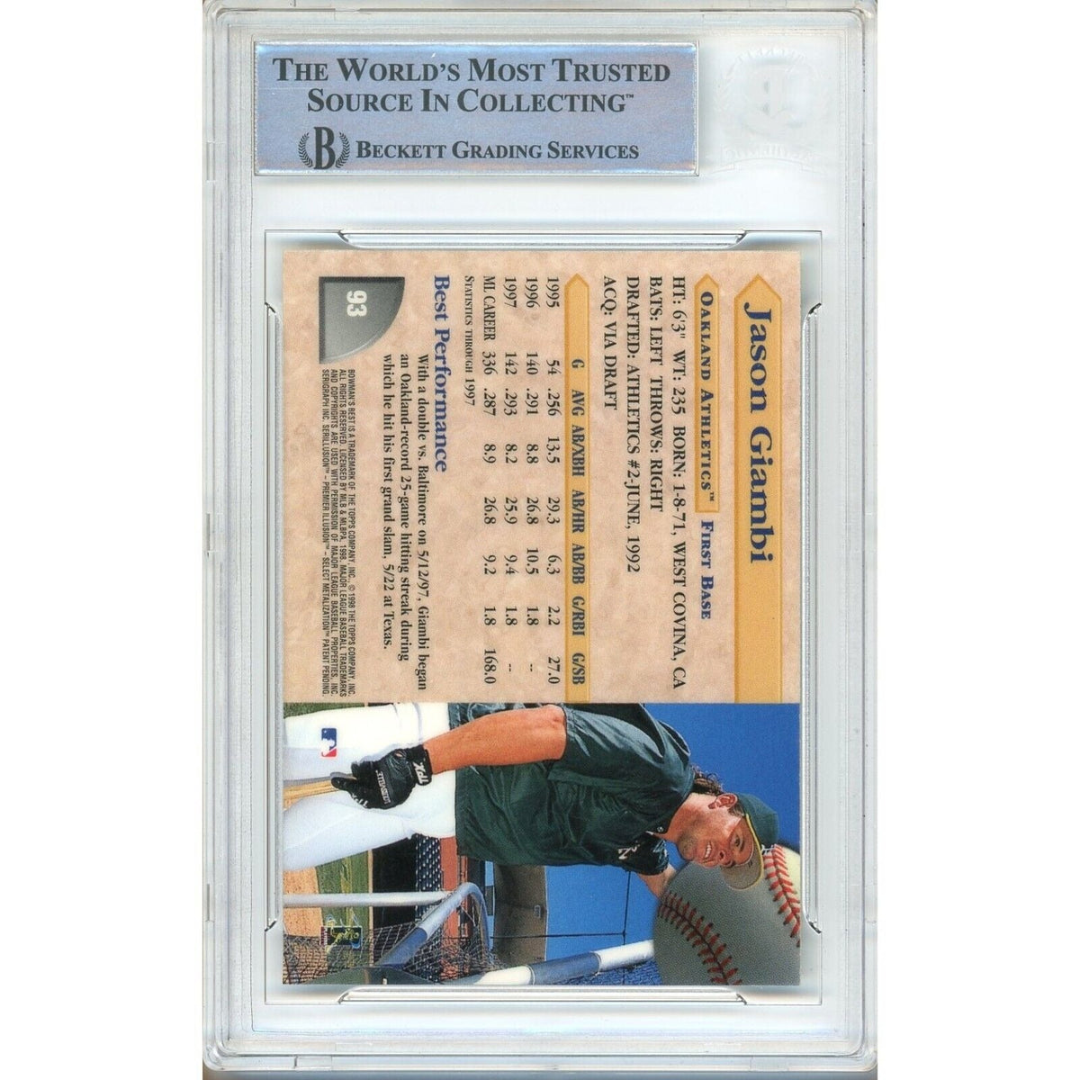 Jason Giambi Bowman Best Autograph Trading Card Beckett BAS