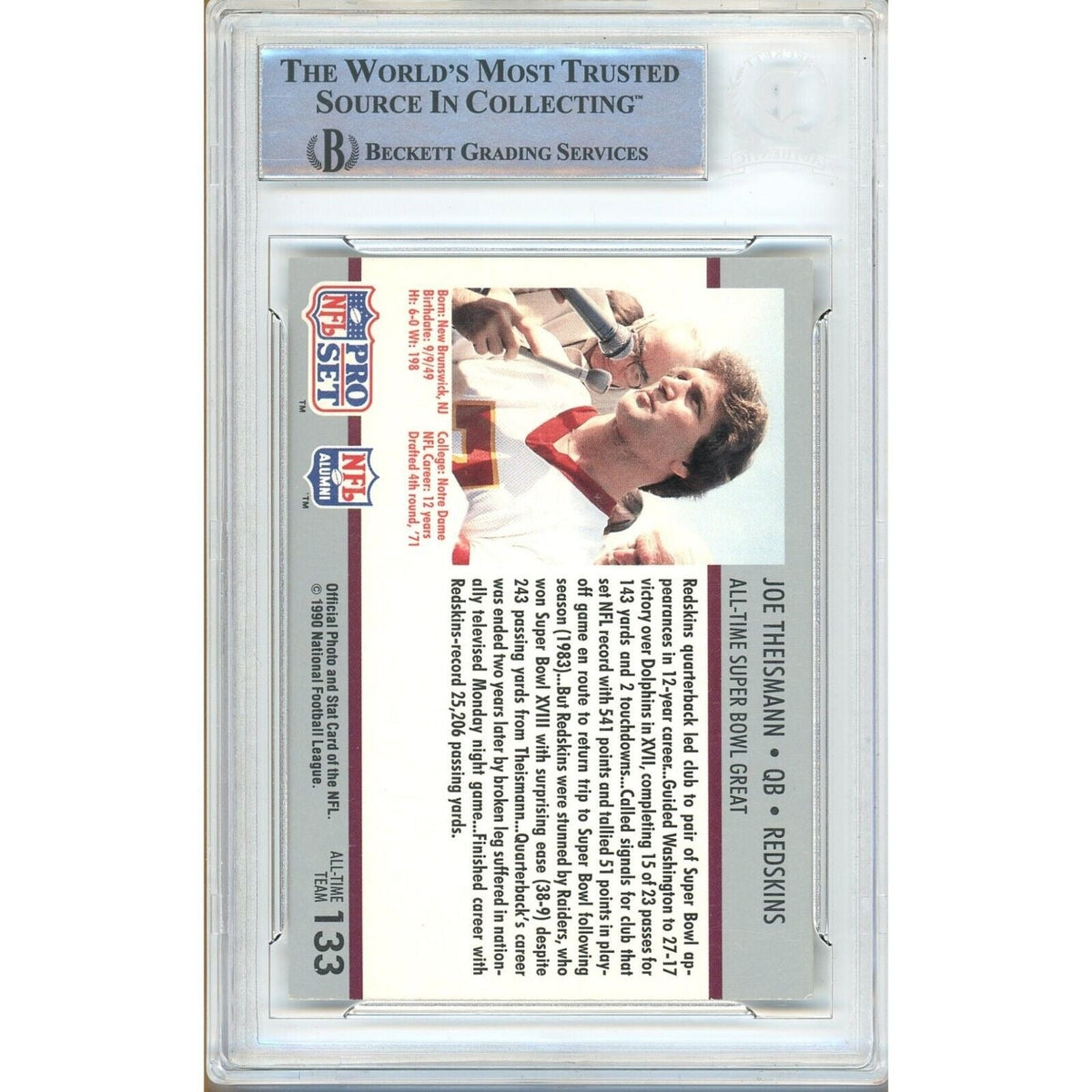 Joe Theismann Washington Commanders Autographed Autograph Trading Card Beckett BAS
