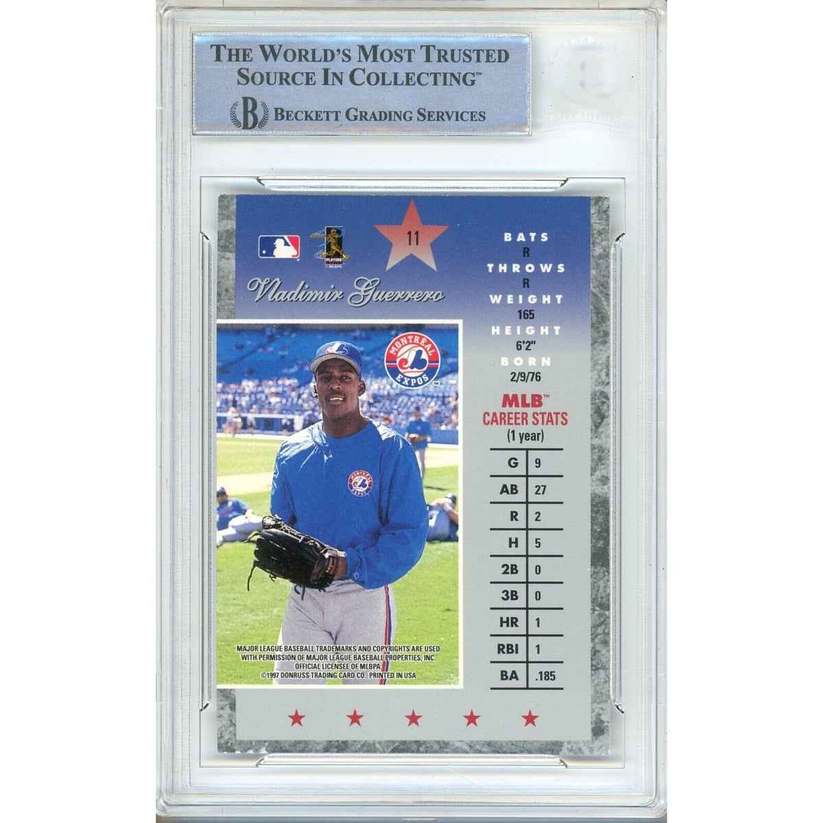 Vladimir Guerrero Montreal Expos Signed Trading Card Beckett BAS