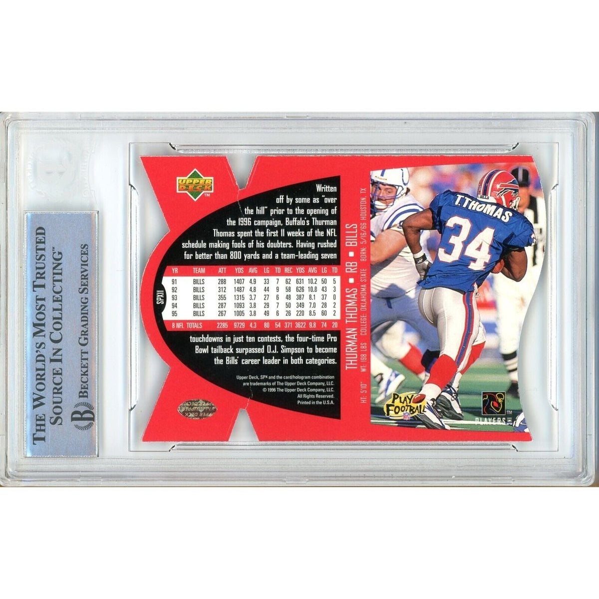 Thurman Thomas Buffalo Bills Signed Autograph Trading Card Beckett BAS