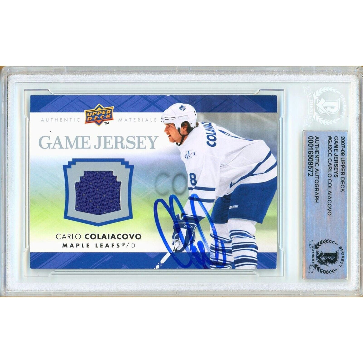 Carlo Colaiacovo Upper Deck Game Jerseys Autographed Trading Card Beckett BAS