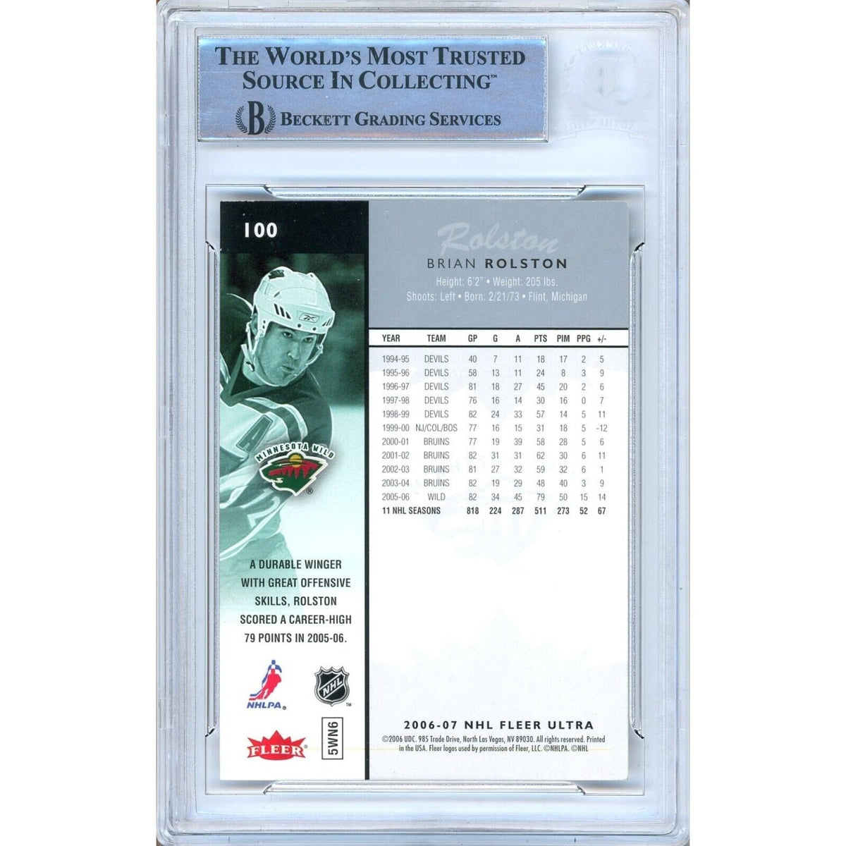 Brian Rolston Fleer Ultra Signed Trading Card Beckett BAS