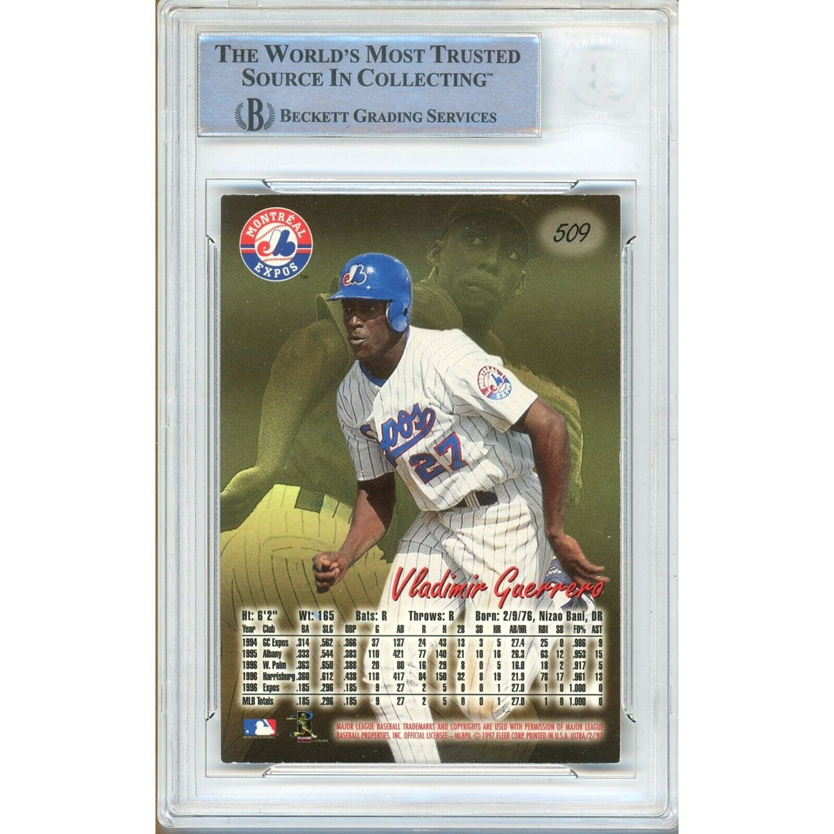 Vladimir Guerrero Montreal Expos Signed Trading Card Beckett BAS