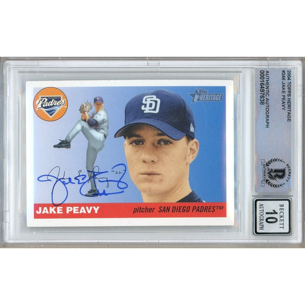 Jake Peavy Topps Heritage Autographed Trading Card Beckett BGS