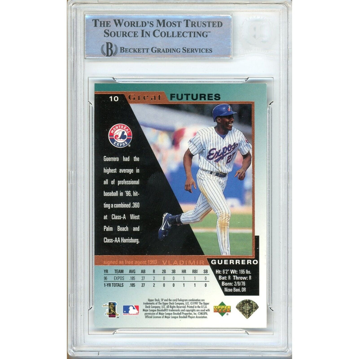 Vladimir Guerrero Montreal Expos Signed Autograph Trading Card Beckett BAS