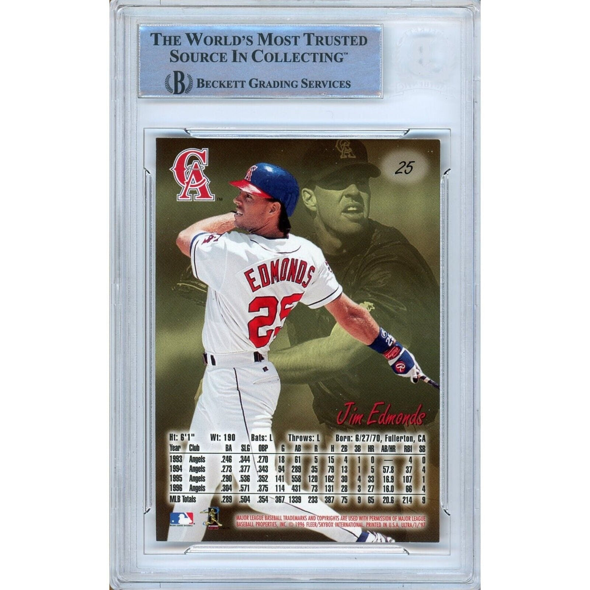 Jim Edmonds California Angels Signed Trading Card Beckett BAS