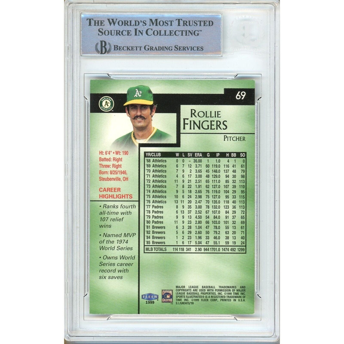 Rollie Fingers Signed Oakland Athletics Trading Card Beckett BAS