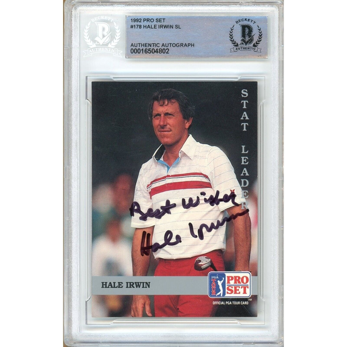 Hale Irwin Pro Set Stat Leaders Autographed Trading Card Beckett BAS