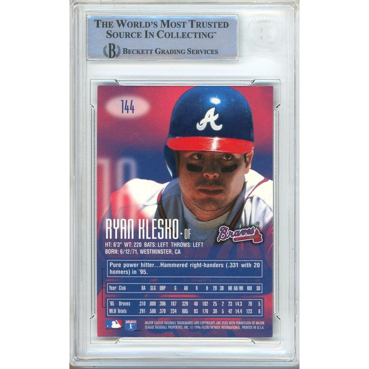 Ryan Klesko Atlanta Braves Signed Trading Card Beckett BAS