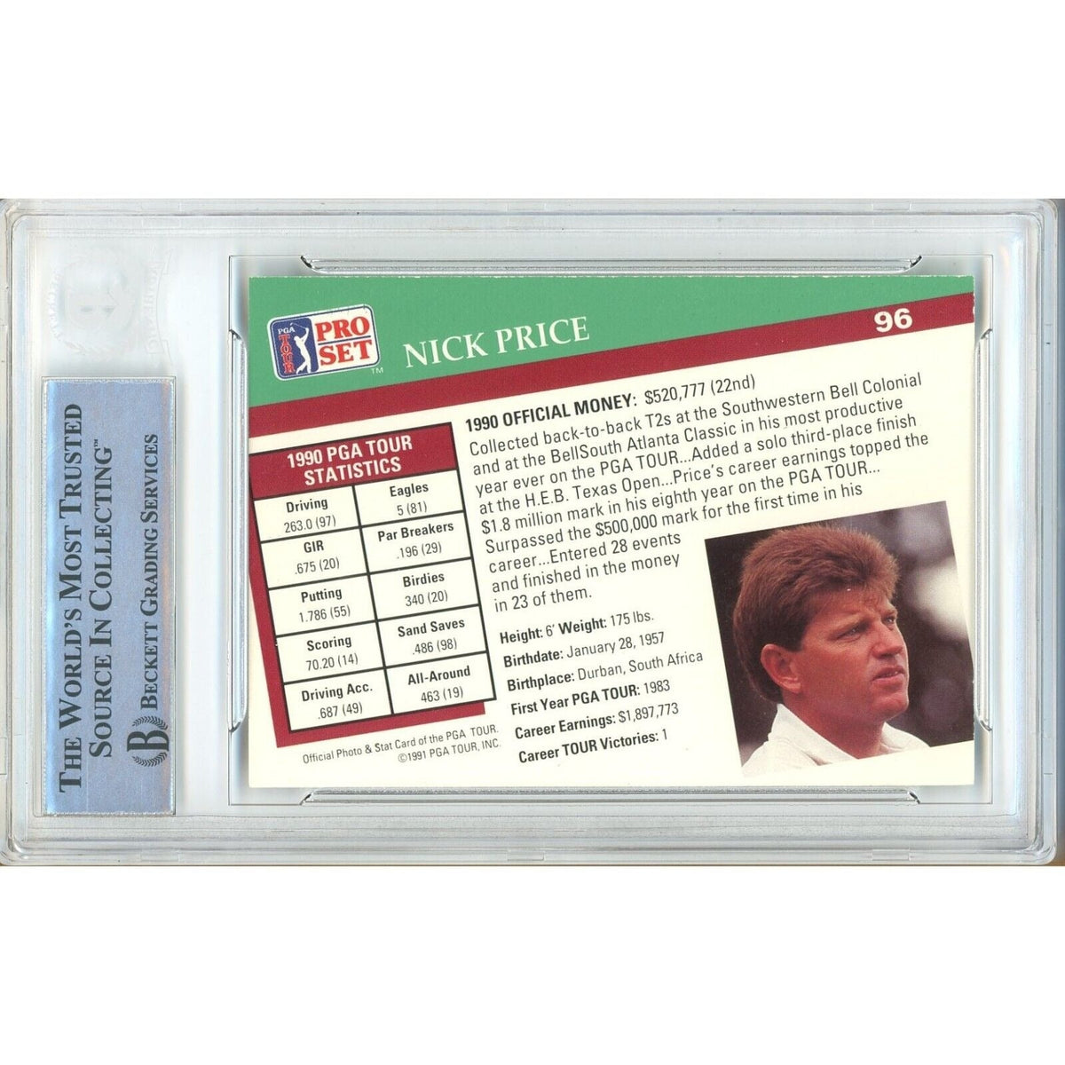 Nick Price Signed Trading Card Beckett BAS