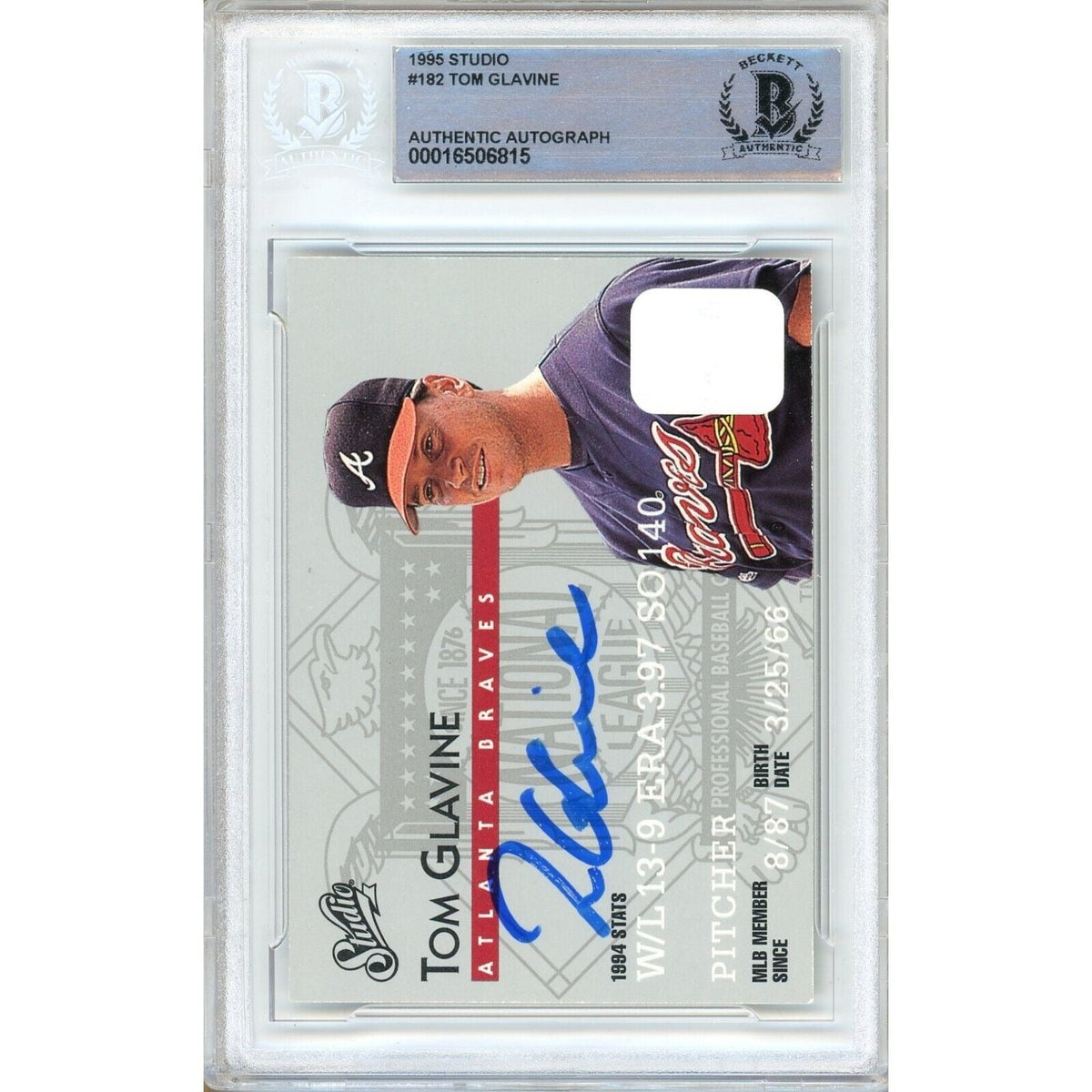 Tom Glavine Atlanta Braves Signed Trading Card Beckett BAS