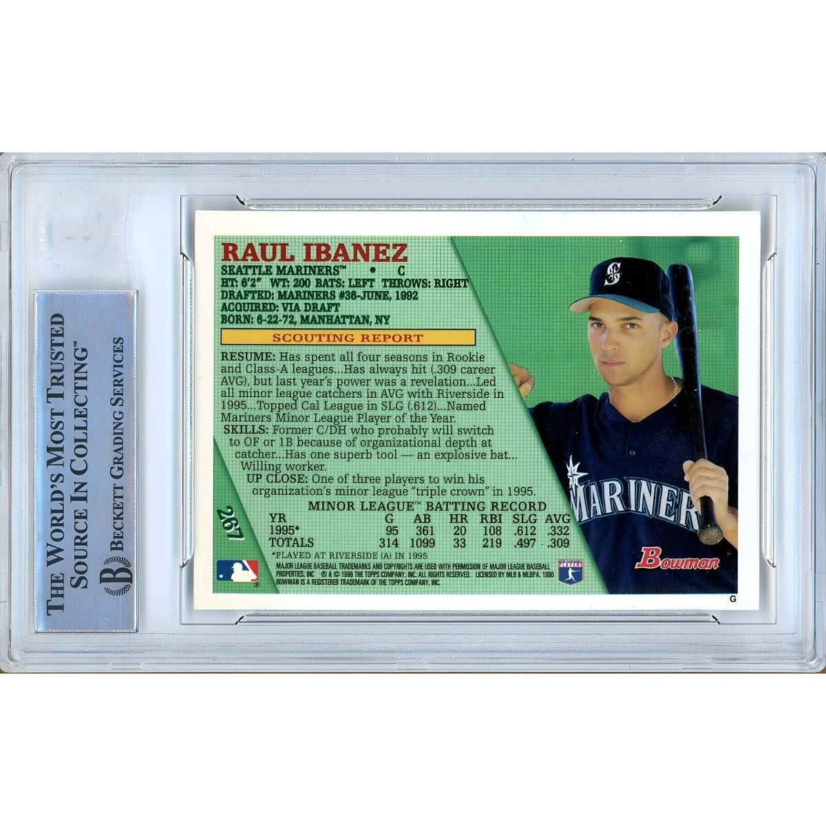 Raul Ibanez Seattle Mariners Signed Trading Card Beckett BAS