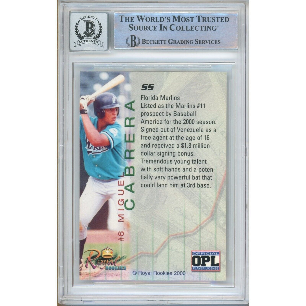 Miguel Cabrera Detroit Tigers Signed Trading Card Beckett BGS