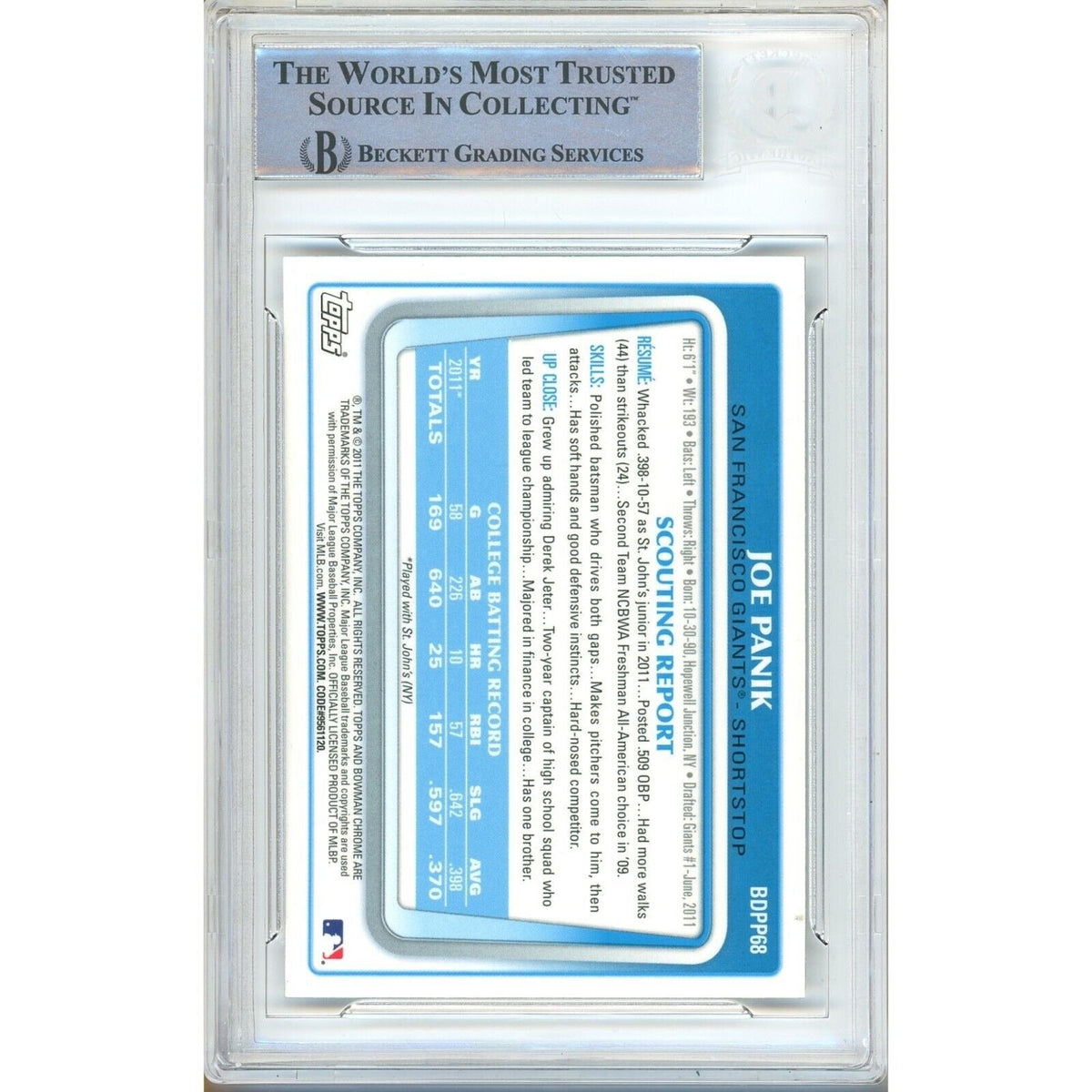 Joe Panik Autograph Trading Card Beckett BAS