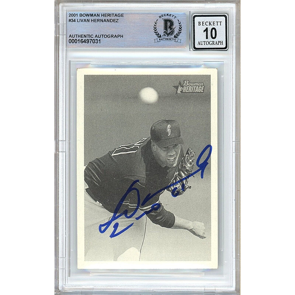 Livan Hernandez Bowman Heritage Autographed Trading Card Beckett BGS