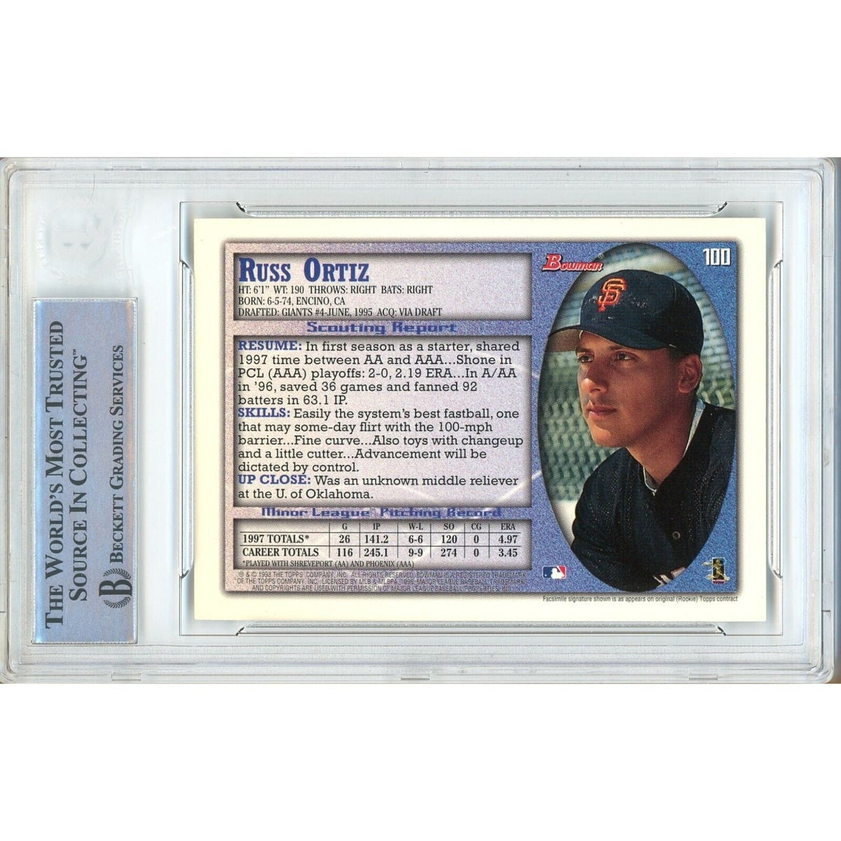 Russ Ortiz San Francisco Giants Signed Trading Card Beckett BAS