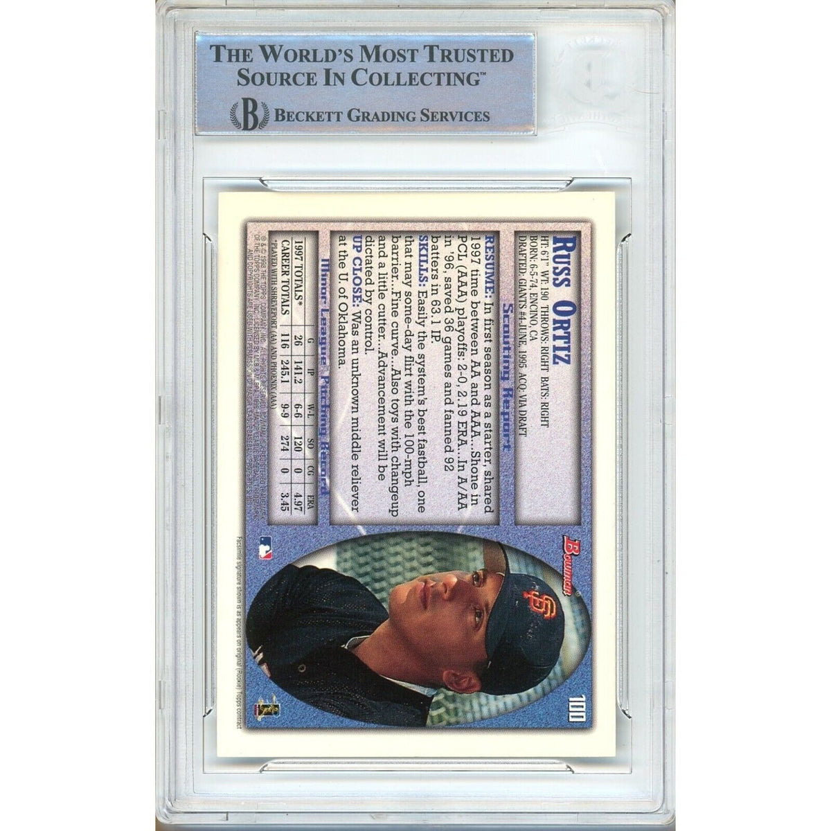 Russ Ortiz San Francisco Giants Autograph Trading Card Beckett BAS