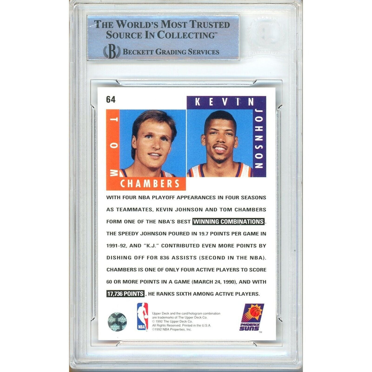 Tom Chambers Phoenix Suns Signed Trading Card Beckett BAS