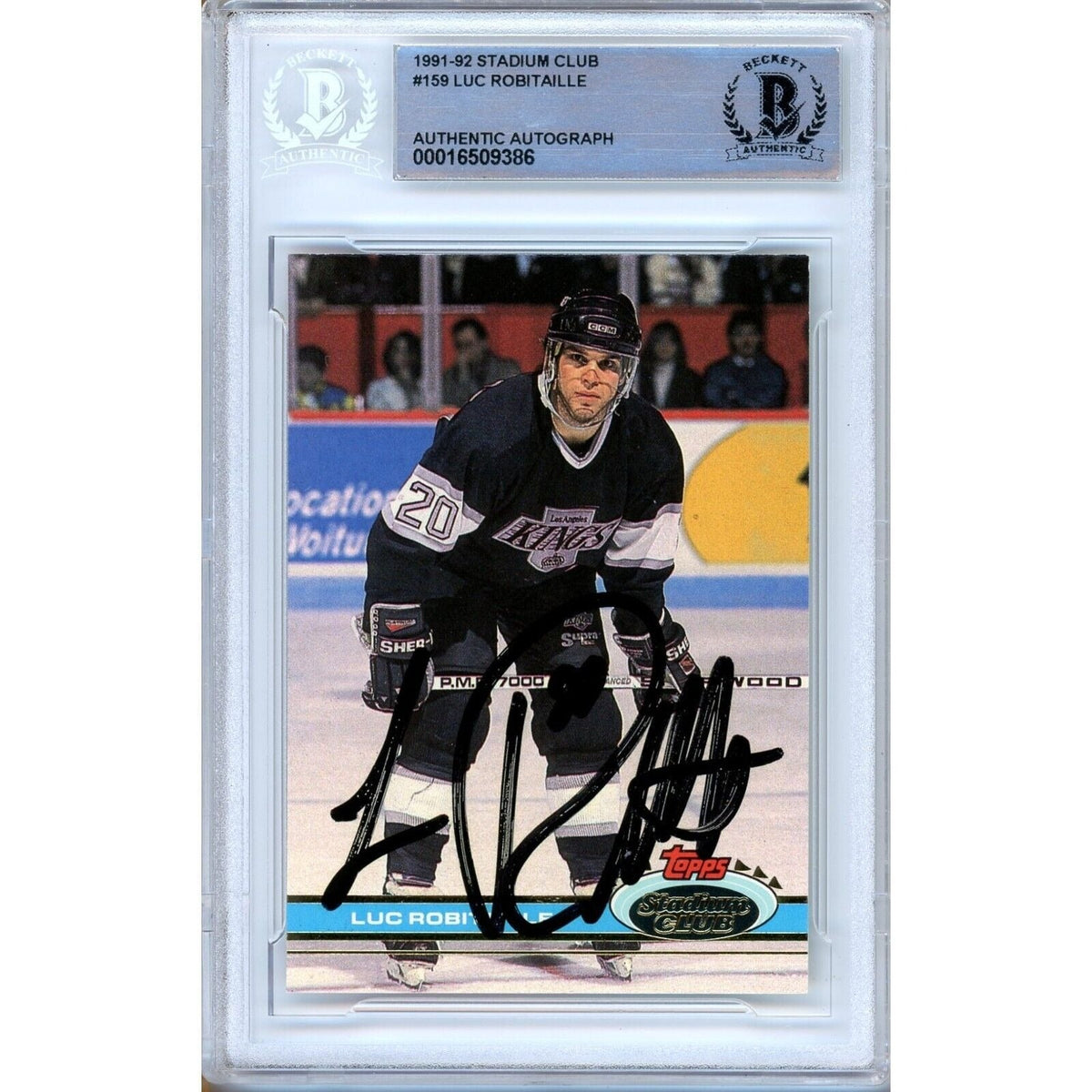 Luc Robitaille Topps Stadium Club Autographed Trading Card Beckett BAS