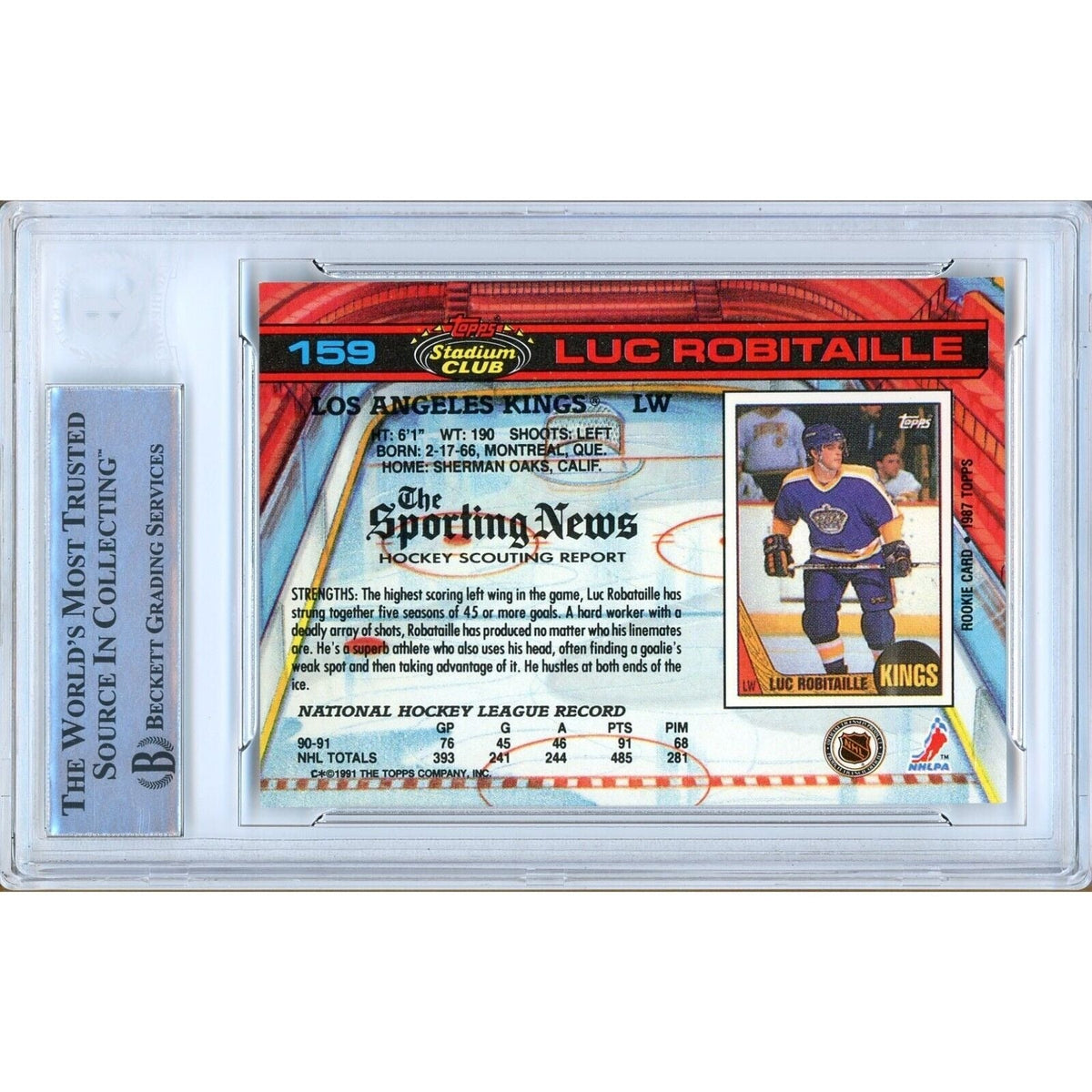 Luc Robitaille Topps Stadium Club Signed Trading Card Beckett BAS
