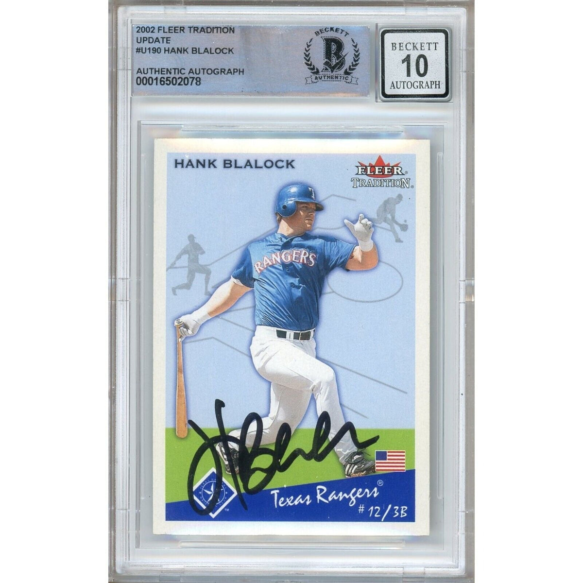 Hank Blalock Fleer Tradition Update Autographed Trading Card Beckett BGS