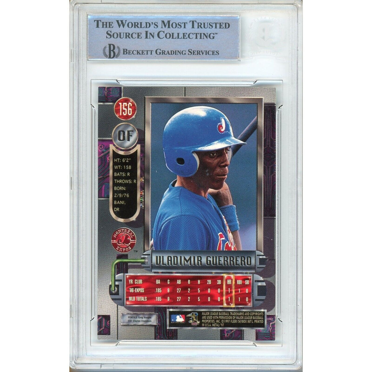 Vladimir Guerrero Montreal Expos Signed Trading Card Beckett BAS
