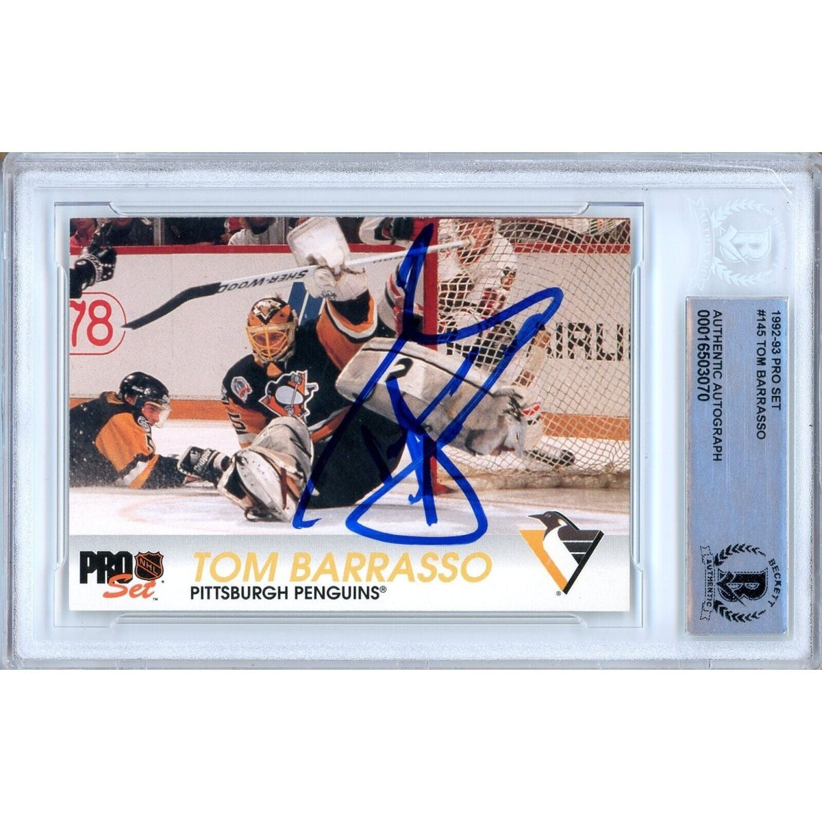 Tom Barrasso Pittsburgh Penguins Signed Autographed Trading Card Beckett BAS