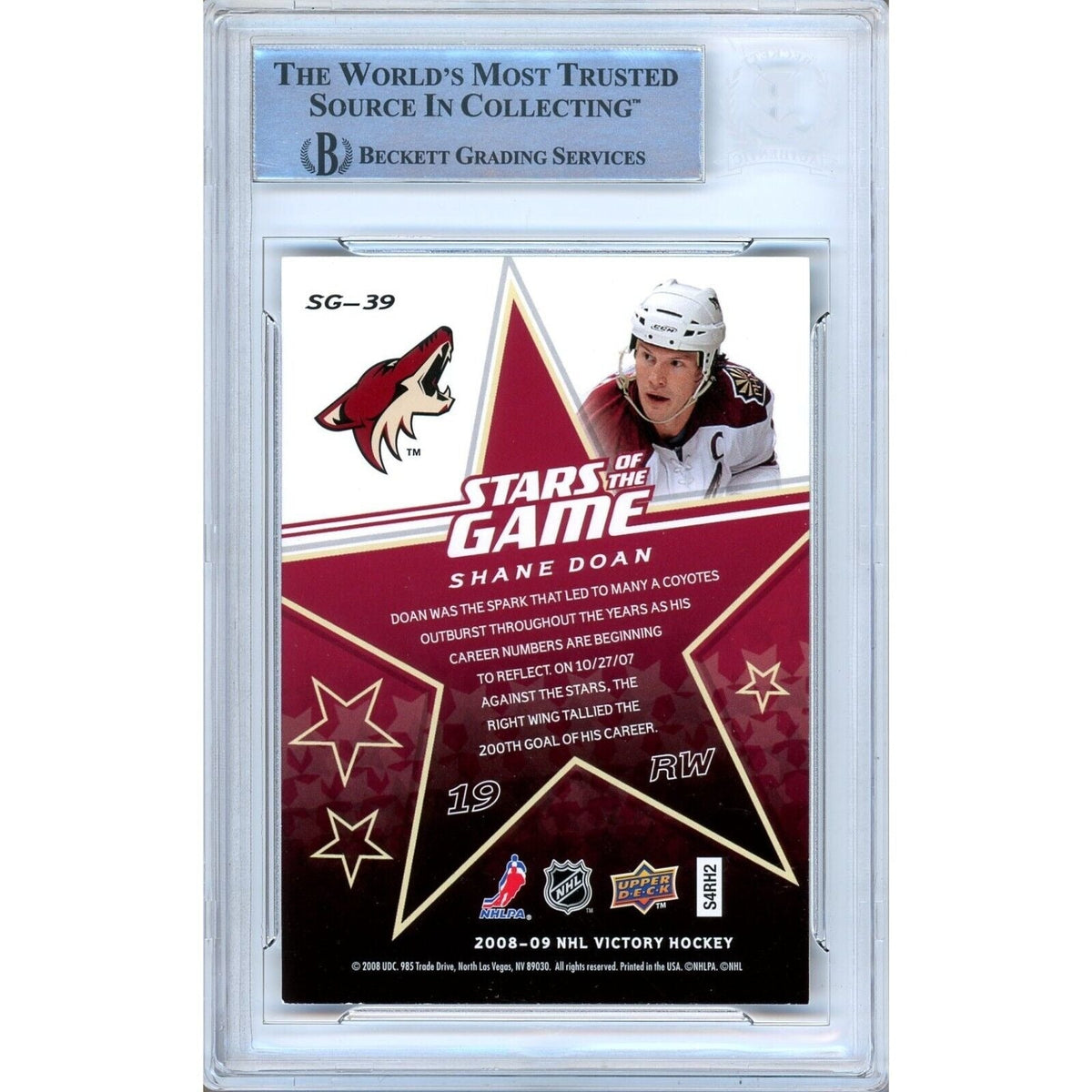 Shane Doan Signed Trading Card Beckett BAS