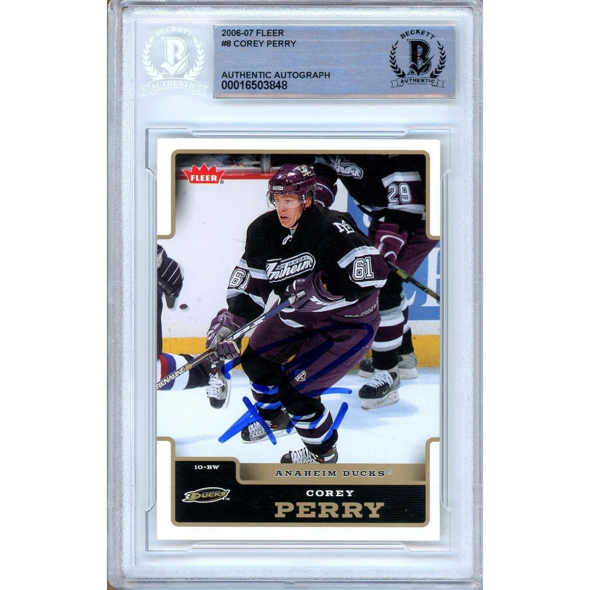 Corey Perry Anaheim Ducks Autographed Trading Card Beckett BAS