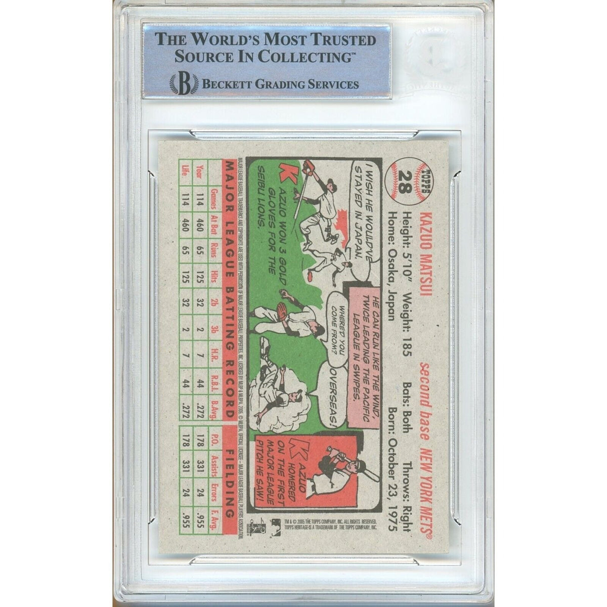 Kazuo Matsui Topps Heritage Auto Trading Card Beckett BAS