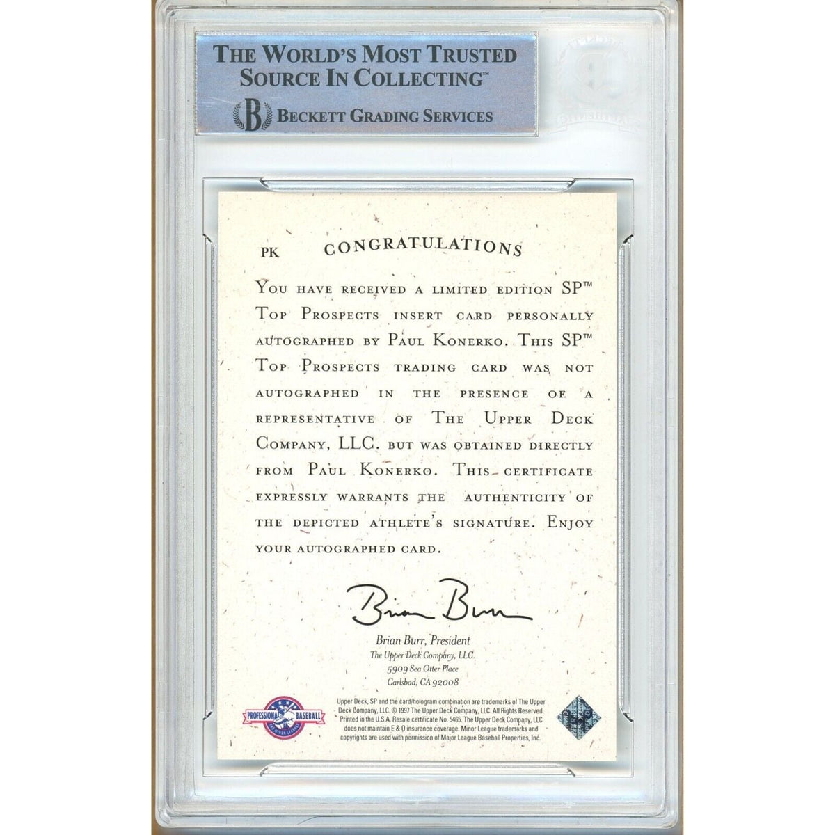 Paul Konerko Signed Trading Card Beckett BAS