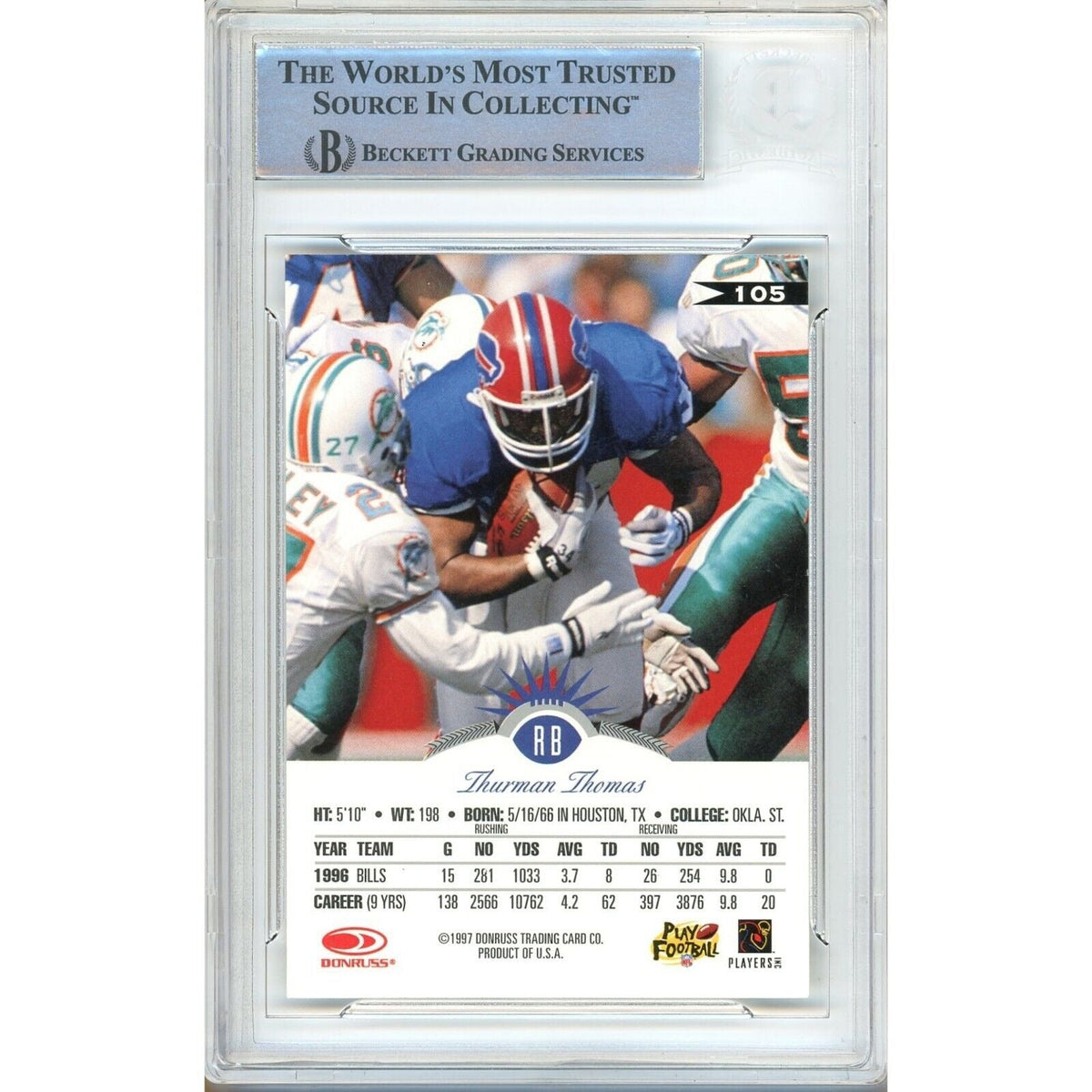 Thurman Thomas Buffalo Bills Signed Trading Card Beckett BAS