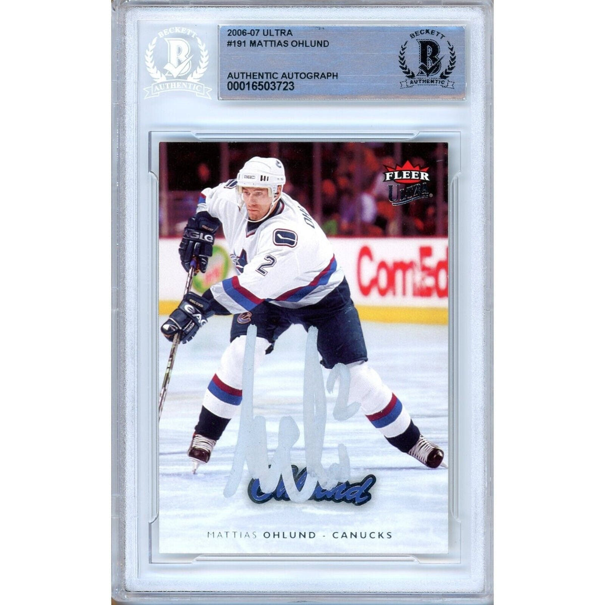 Mattias Ohlund Vancouver Canucks Signed Autographed Trading Card Beckett BAS