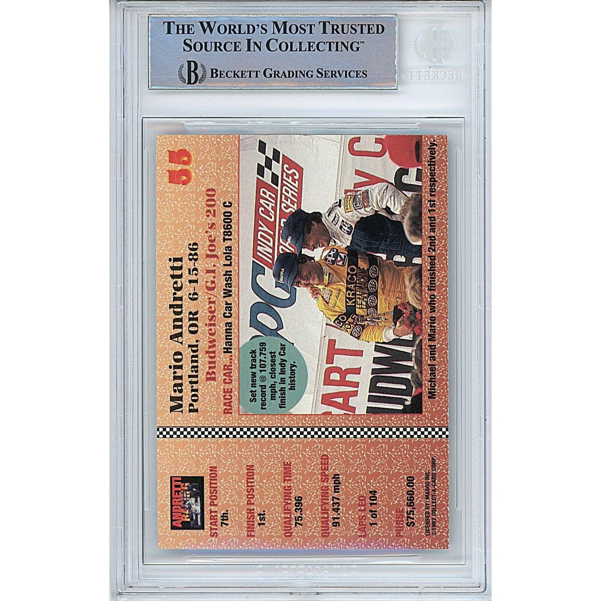Mario Andretti Signed Autograph Trading Card Beckett BAS