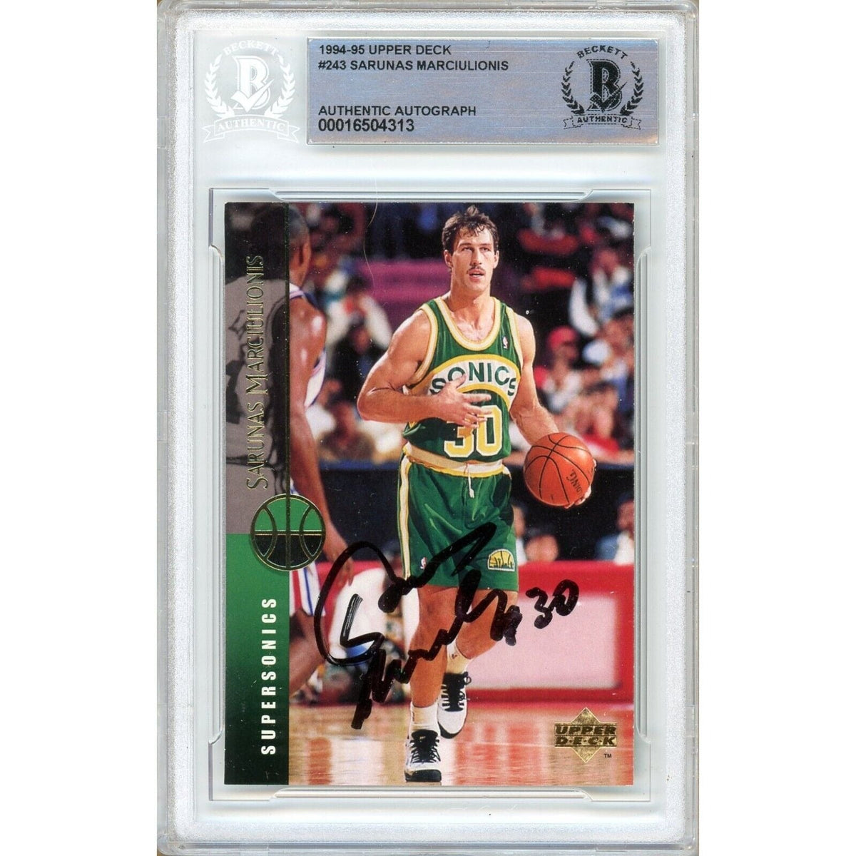 Sarunas Marciulionis Seattle Supersonics Signed Autographed Trading Card Beckett BGS