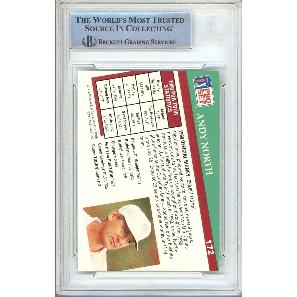 Andy North Pro Set Autograph Trading Card Beckett BAS