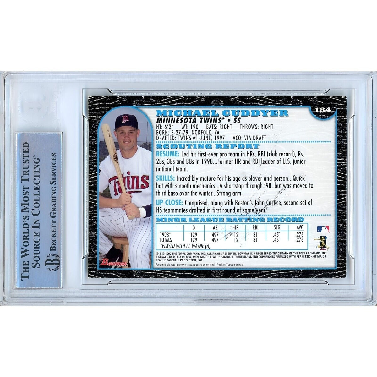 Michael Cuddyer Minnesota Twins Signed Trading Card Beckett BAS