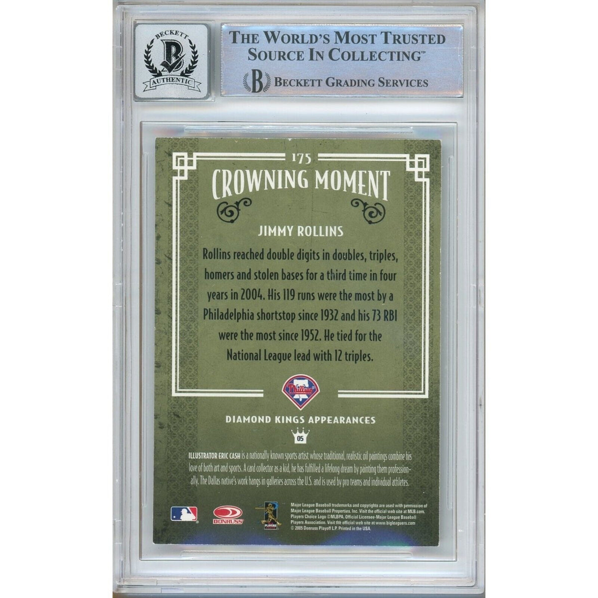 Jimmy Rollins Phillies Autographed Trading Signed Card Beckett BGS