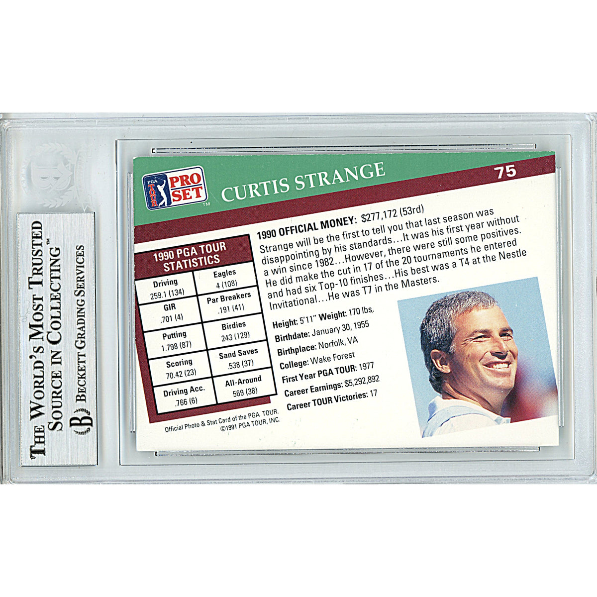 Curtis Strange Tour Pro Set Signed Trading Card Beckett BGS