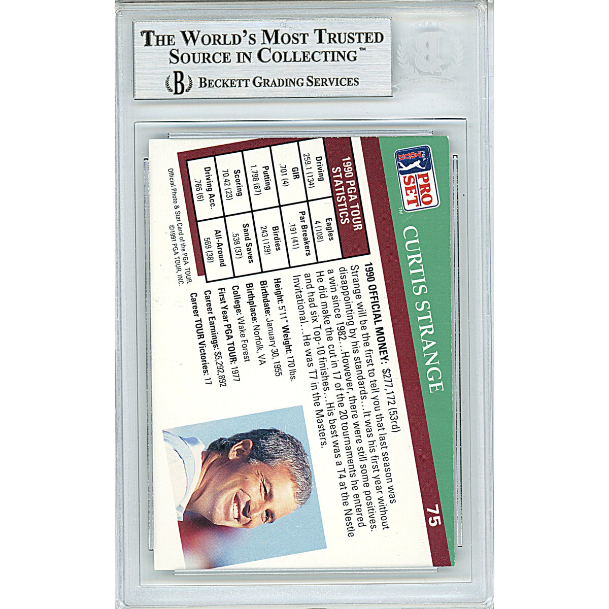 Curtis Strange Tour Pro Set Autograph Trading Card Beckett BGS